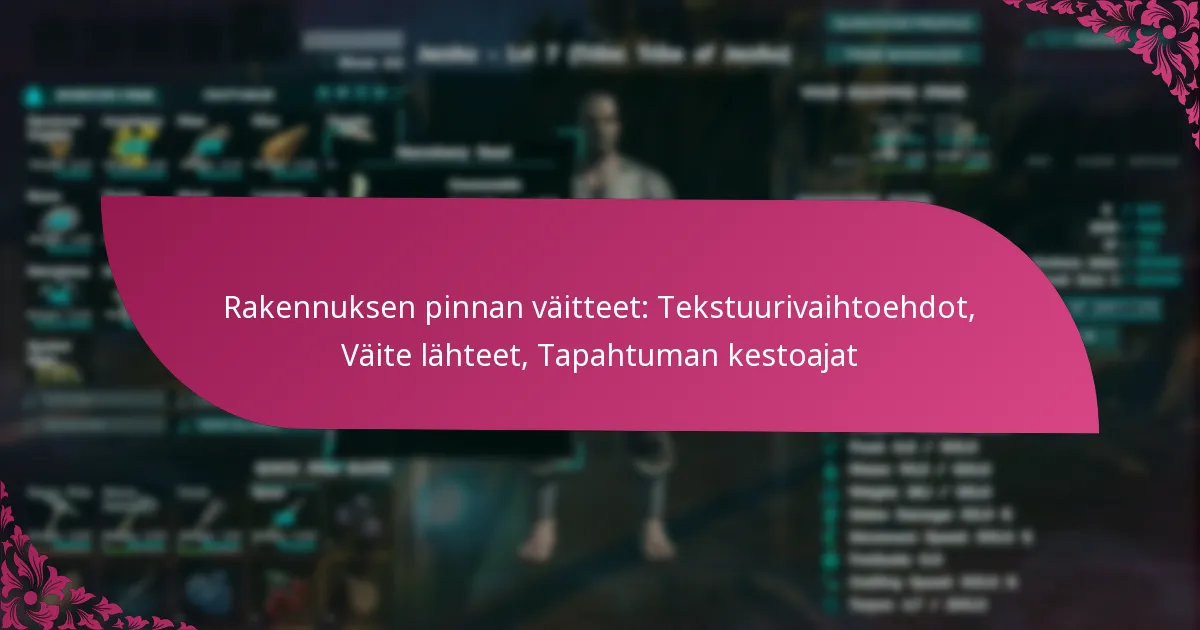 Rakennuksen pinnan väitteet: Tekstuurivaihtoehdot, Väite lähteet, Tapahtuman kestoajat