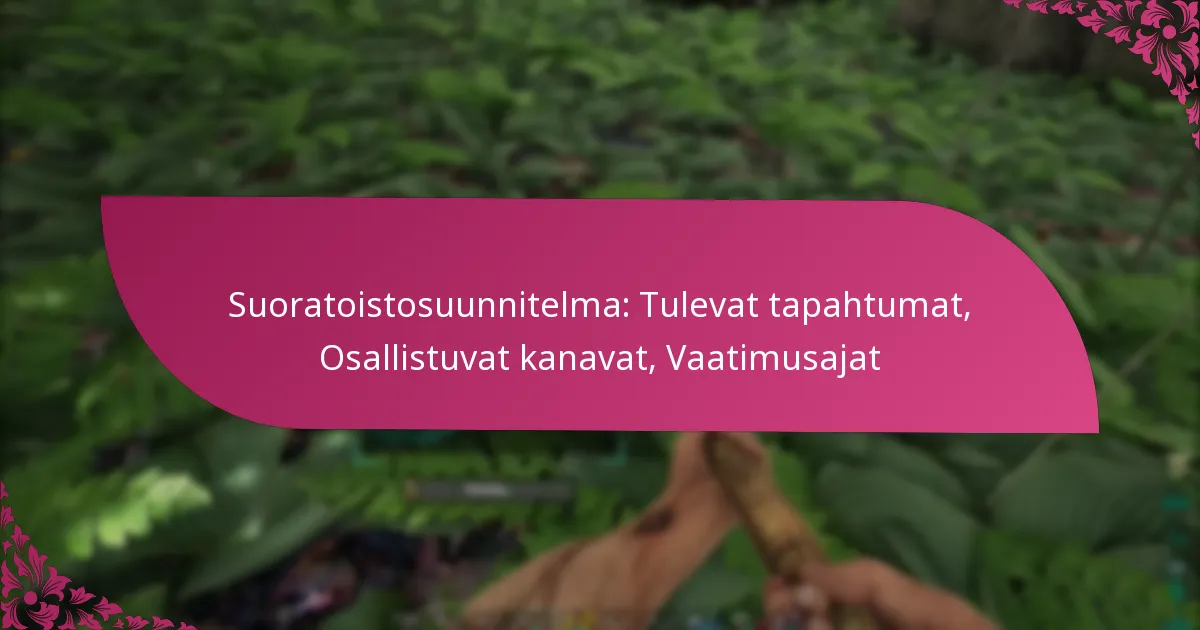 Suoratoistosuunnitelma: Tulevat tapahtumat, Osallistuvat kanavat, Vaatimusajat