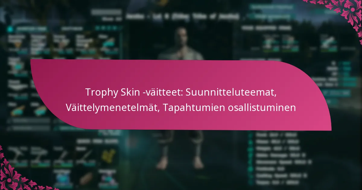 Trophy Skin -väitteet: Suunnitteluteemat, Väittelymenetelmät, Tapahtumien osallistuminen
