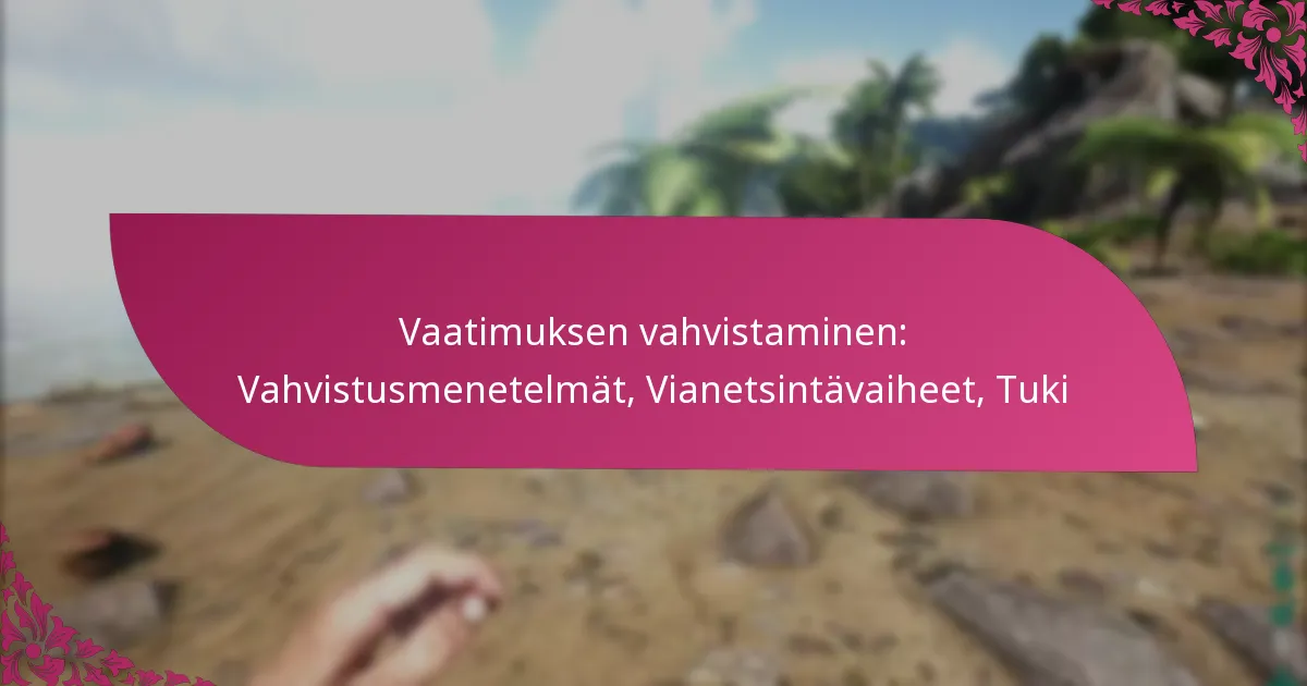 Vaatimuksen vahvistaminen: Vahvistusmenetelmät, Vianetsintävaiheet, Tuki